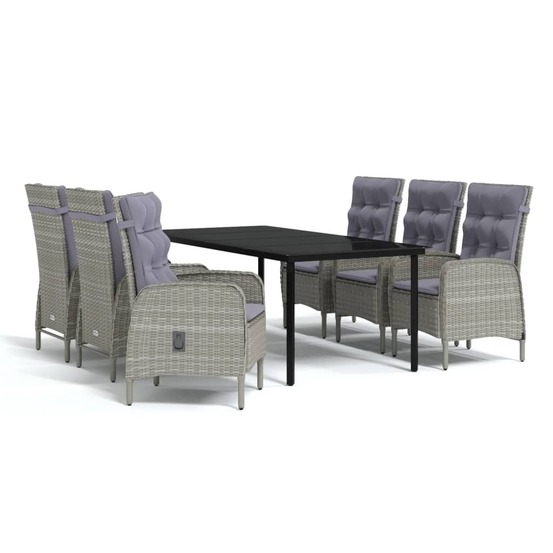 Ensemble à manger de jardin coussins 7pcs gris et noir