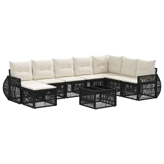 Ensemble de canapé de jardin 9 pc noir et blanc crème polyrotin