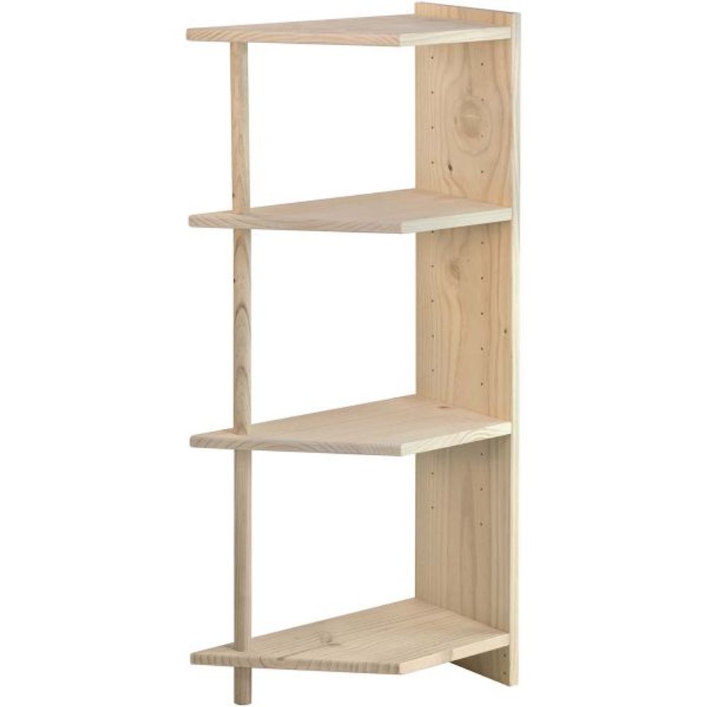 Etagère d'angle en pin brut gala 4 tablettes