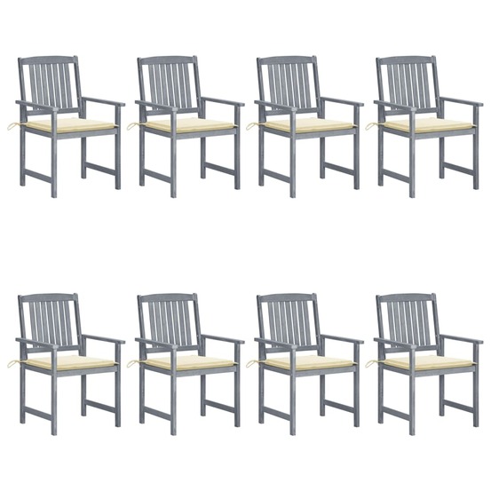 Chaises de jardin et coussins lot de 8 bois acacia solide gris
