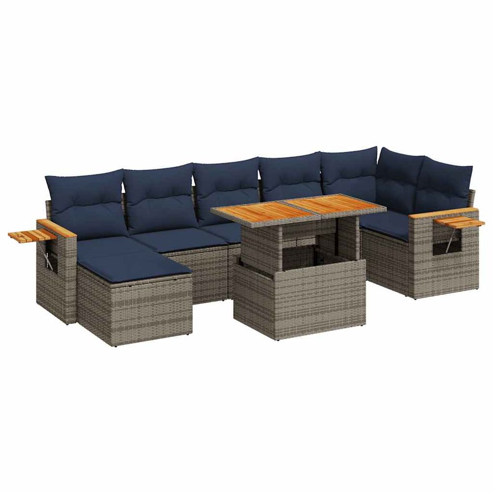 Salon de jardin 8pcs avec coussins marron résine tressée acacia