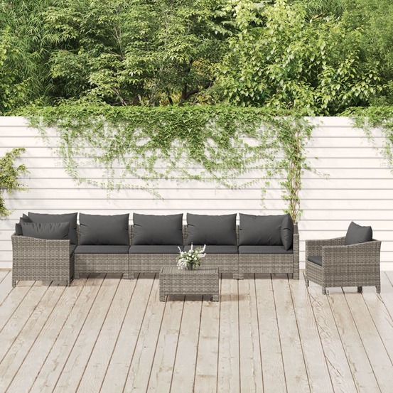 Salon de jardin 8 pcs avec coussins gris résine tressée