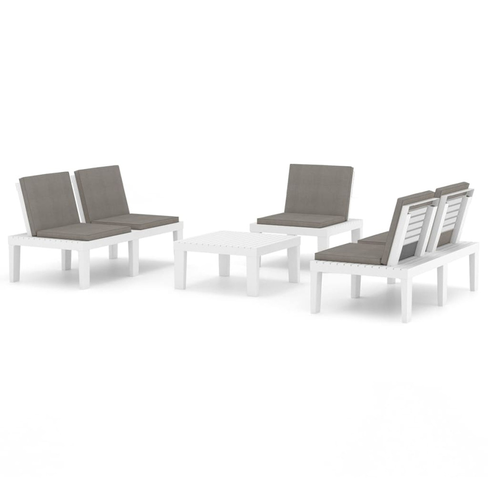 Salon de jardin 4 pcs avec coussins plastique blanc