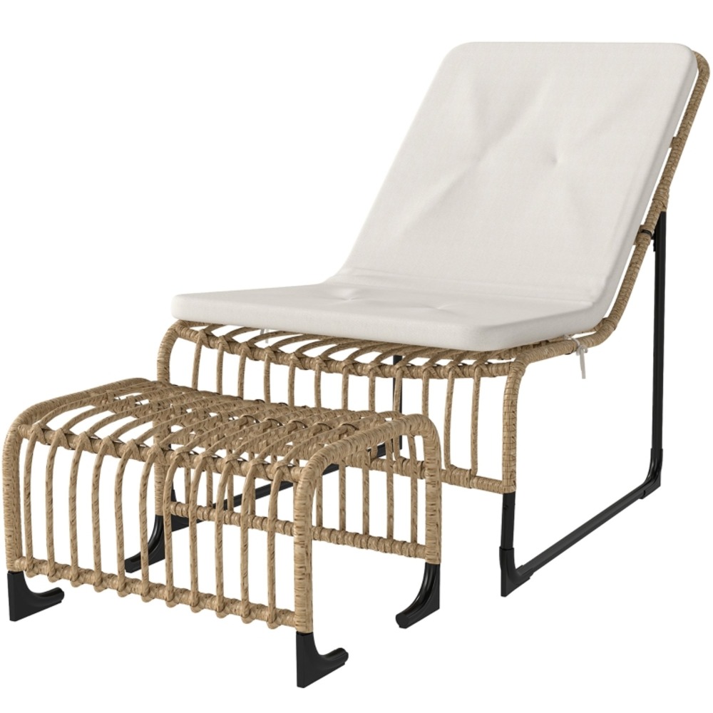 Fauteuil inclinable avec repose-pieds, résistant aux uv, avec coussin, en rotin, pour jardin et balcon, naturel