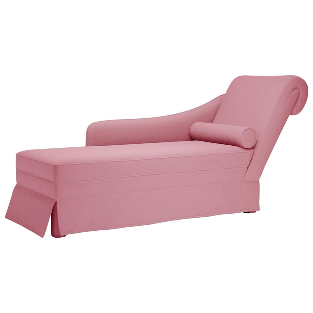 Fauteuil long avec traversin et accoudoir droit rose velours