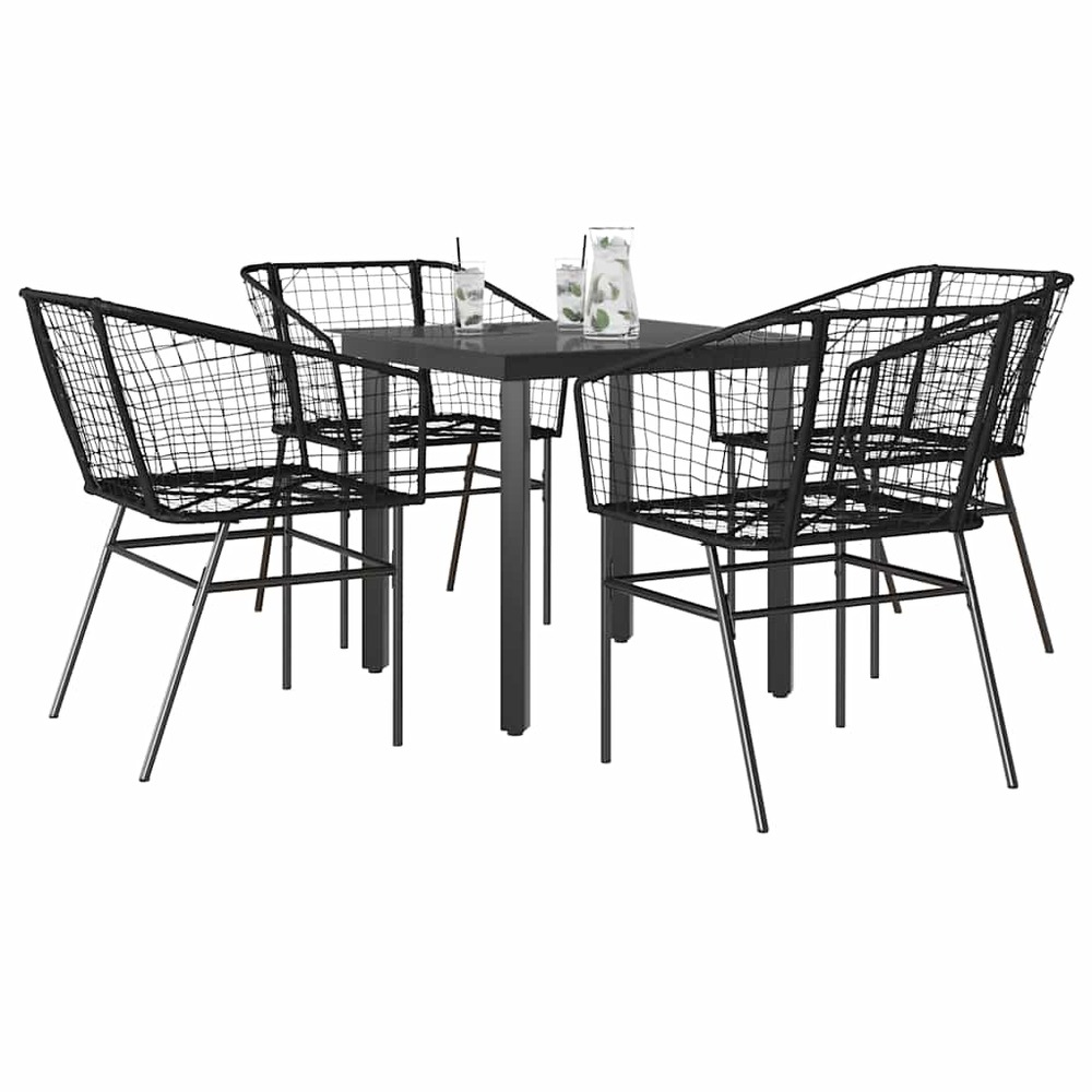 Ensemble à manger de jardin 5 pcs noir résine tressée verre