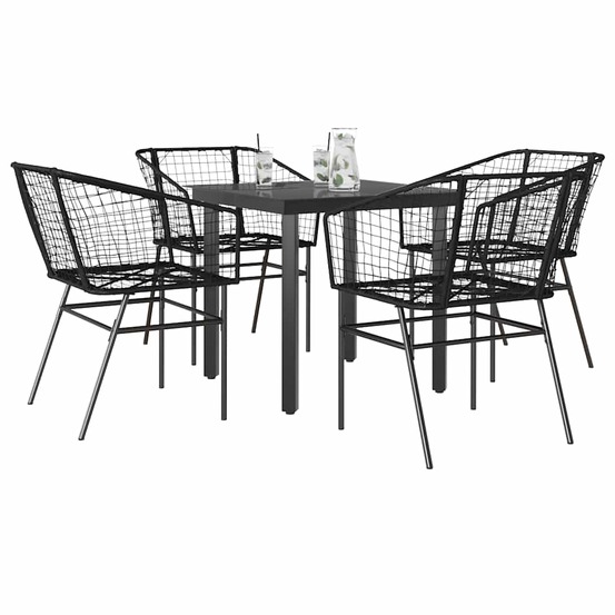 Ensemble à manger de jardin 5 pcs noir résine tressée verre