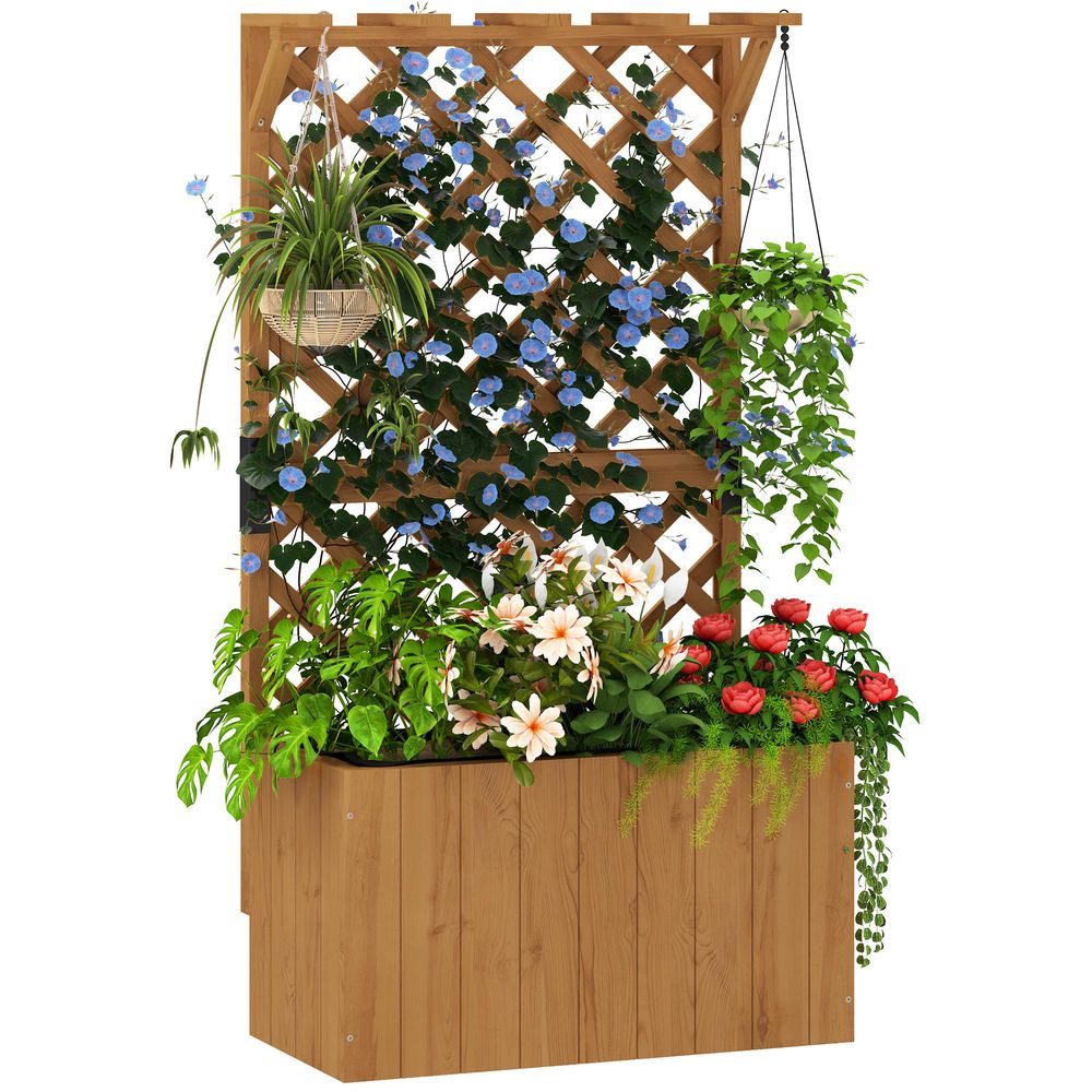 Jardinière avec treillis bois sapin jardin support plantes 122cm naturel