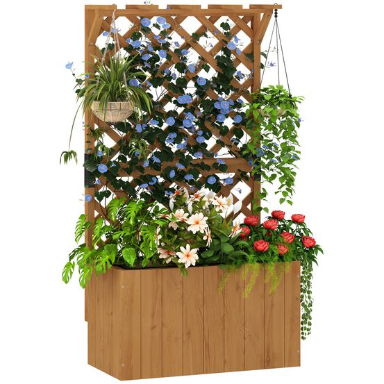 Jardinière avec treillis bois sapin jardin support plantes 122cm naturel
