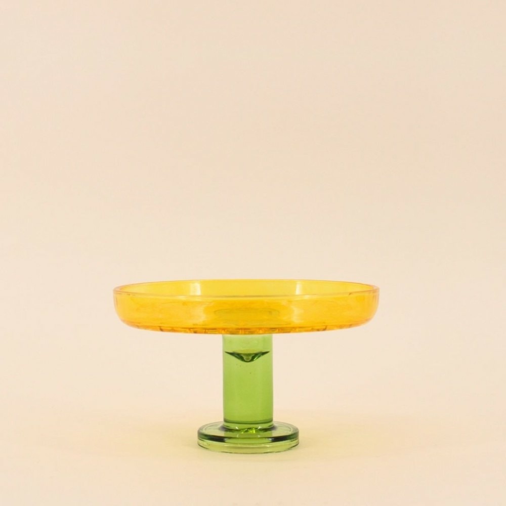 Coupe sur pied bicolore en verre taillé 17x10cm