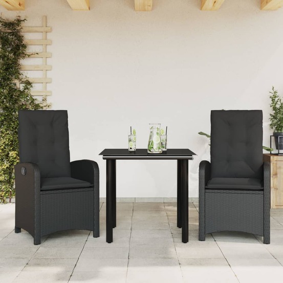Ensemble à manger de jardin avec coussins 3 pcs noir