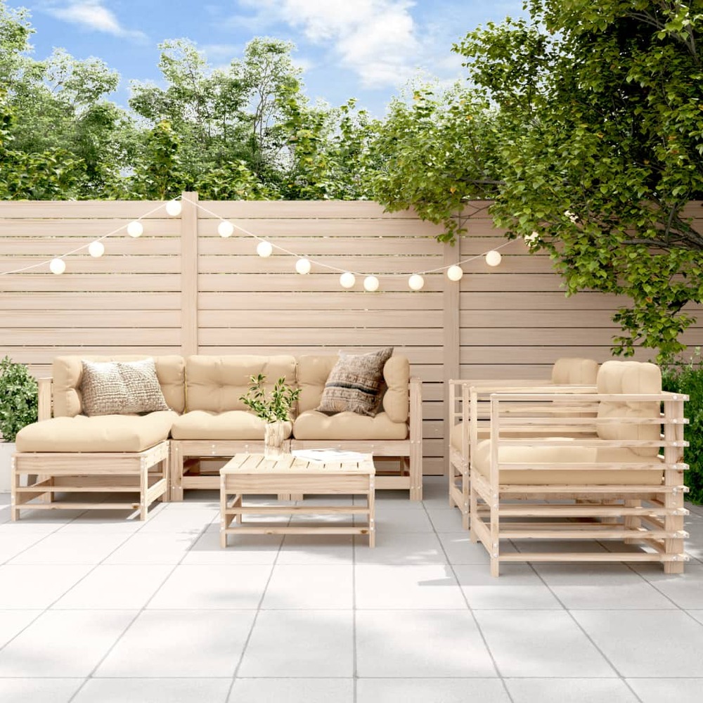 Salon de jardin 7 pcs bois de pin massif