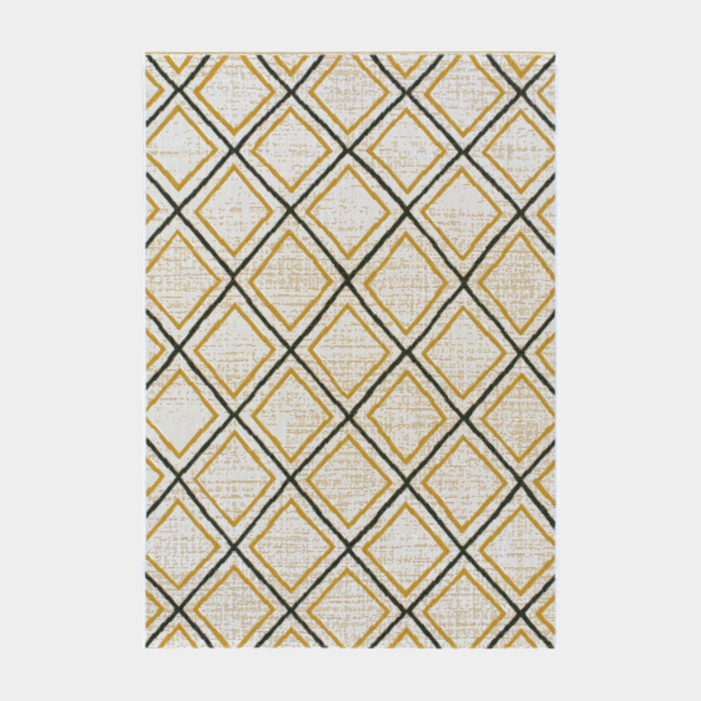 Tapis d’extérieur ou de salon - motifs losanges - jaune et noir - 160 x 230 cm