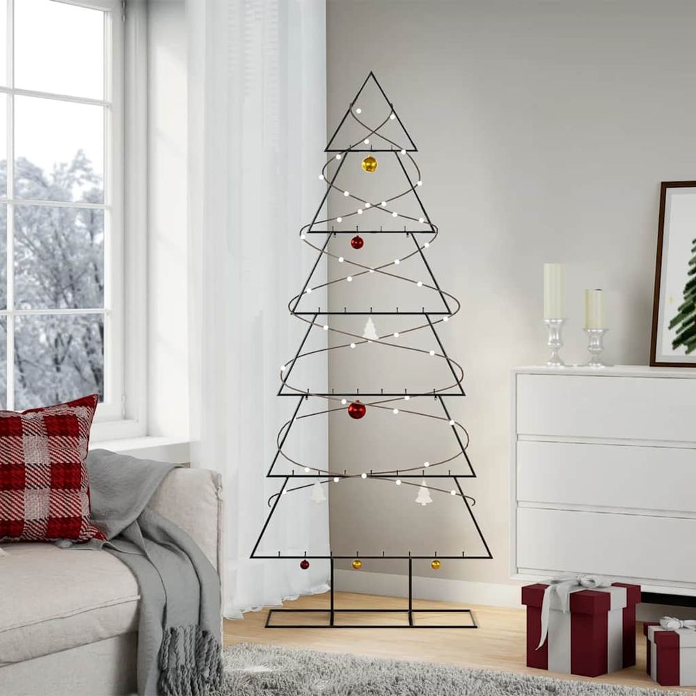 Sapin de noël métal avec crochets pour décorations noir 180 cm