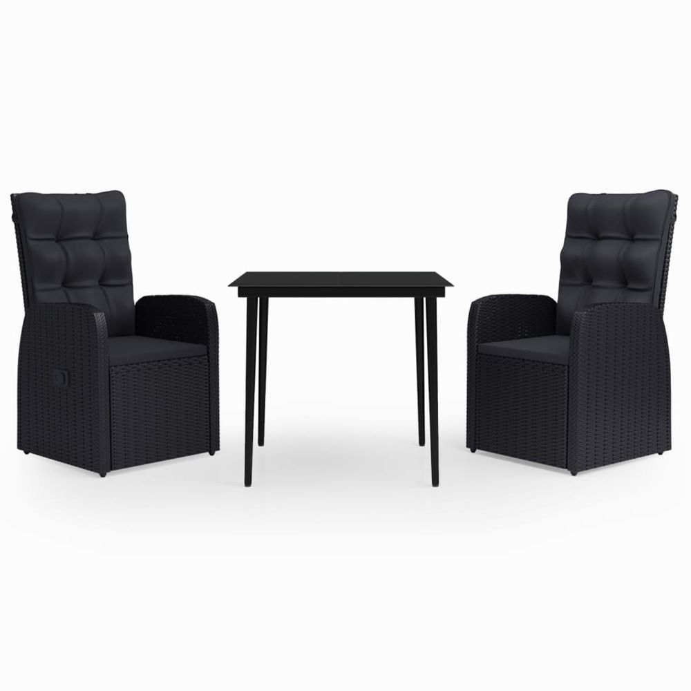 Ensemble à manger de jardin avec coussins 3 pcs noir