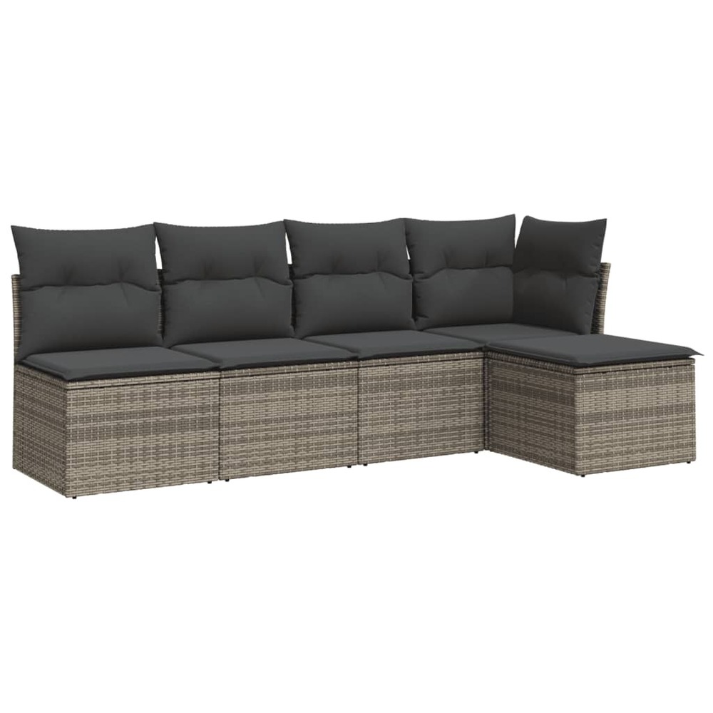 Salon de jardin 5 pcs avec coussins gris résine tressée