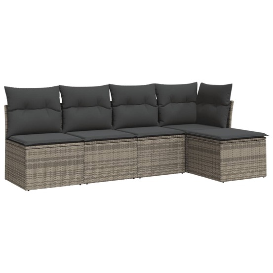 Salon de jardin 5 pcs avec coussins gris résine tressée