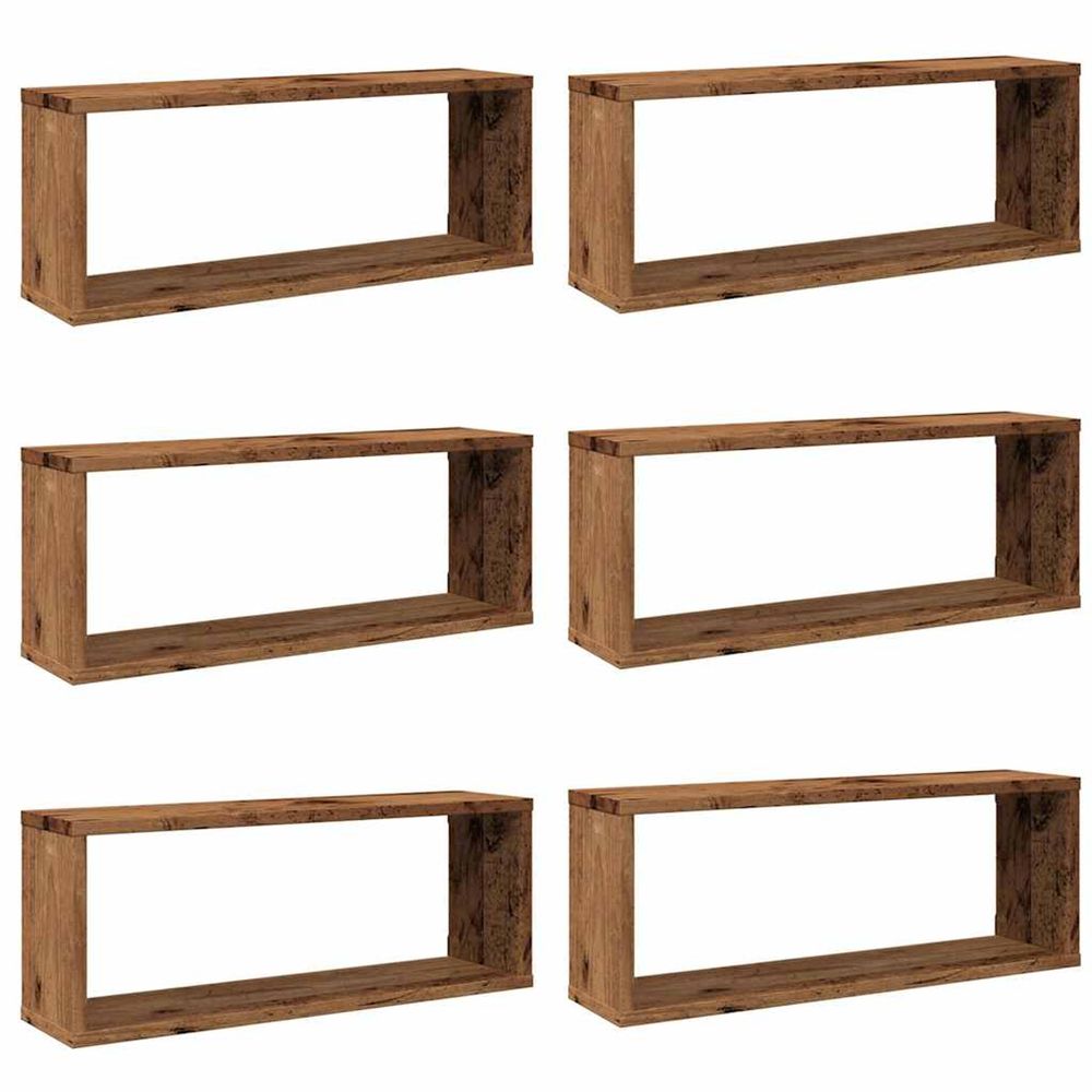 Étagères murales cube 6 pcs vieux bois 60x15x23 cm