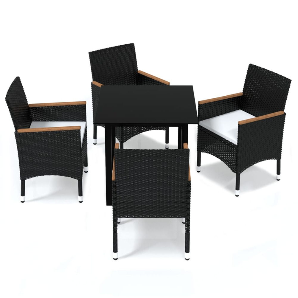 Ensemble à dîner de jardin avec coussins 5 pcs poly rotin noir