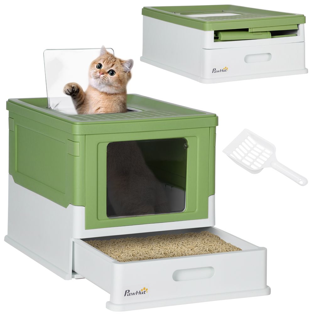 Maison de toilette chat pp fermée tiroir amovible double porte 47x35x36cm vert clair