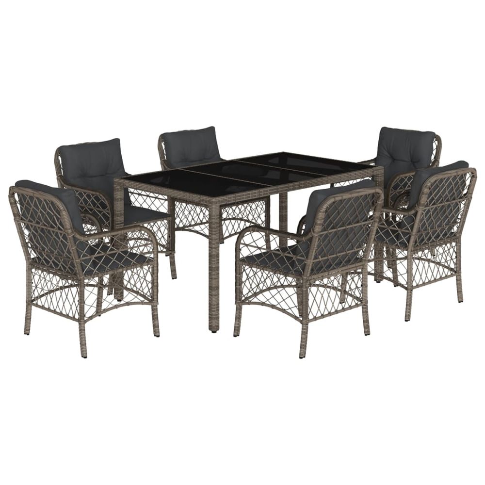Ensemble à manger de jardin et coussins 7 pcs gris rotin