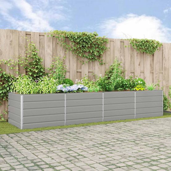 Très grand potager surélevé acier galvanisé design moderne 385x100x75 cm gris clair