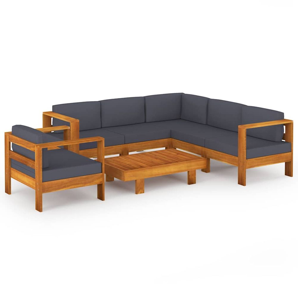Salon de jardin 7 pcs avec coussins gris foncé bois d'acacia
