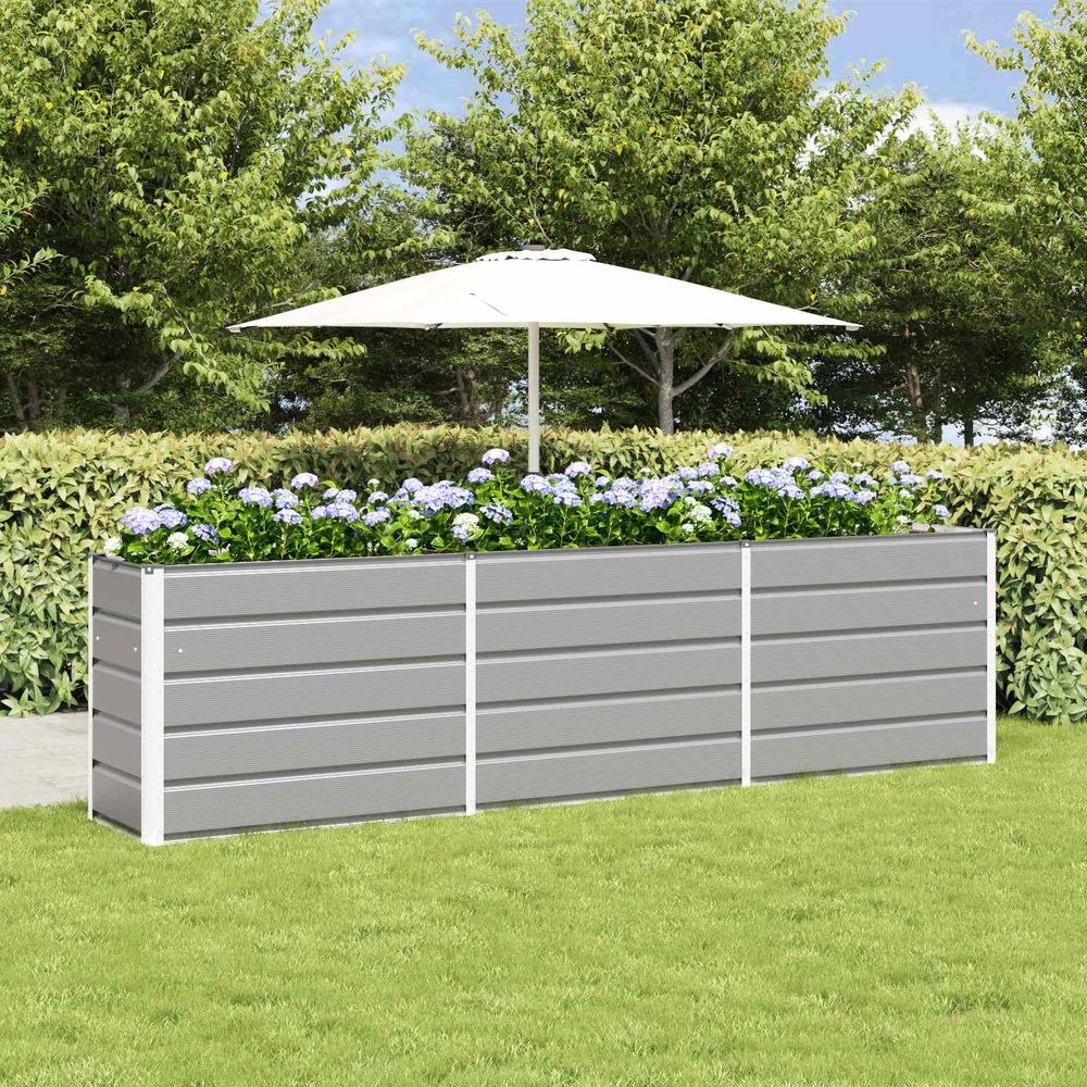Bac de plantation surélevé xxl acier galvanisé pour potager urbain 290x90x77 cm gris clair