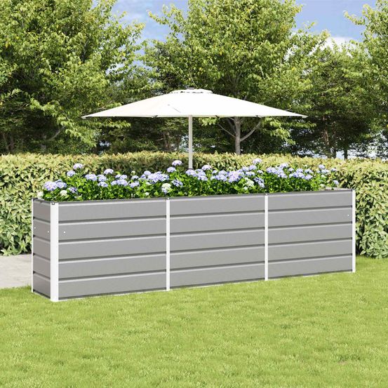 Bac de plantation surélevé xxl acier galvanisé pour potager urbain 290x90x77 cm gris clair