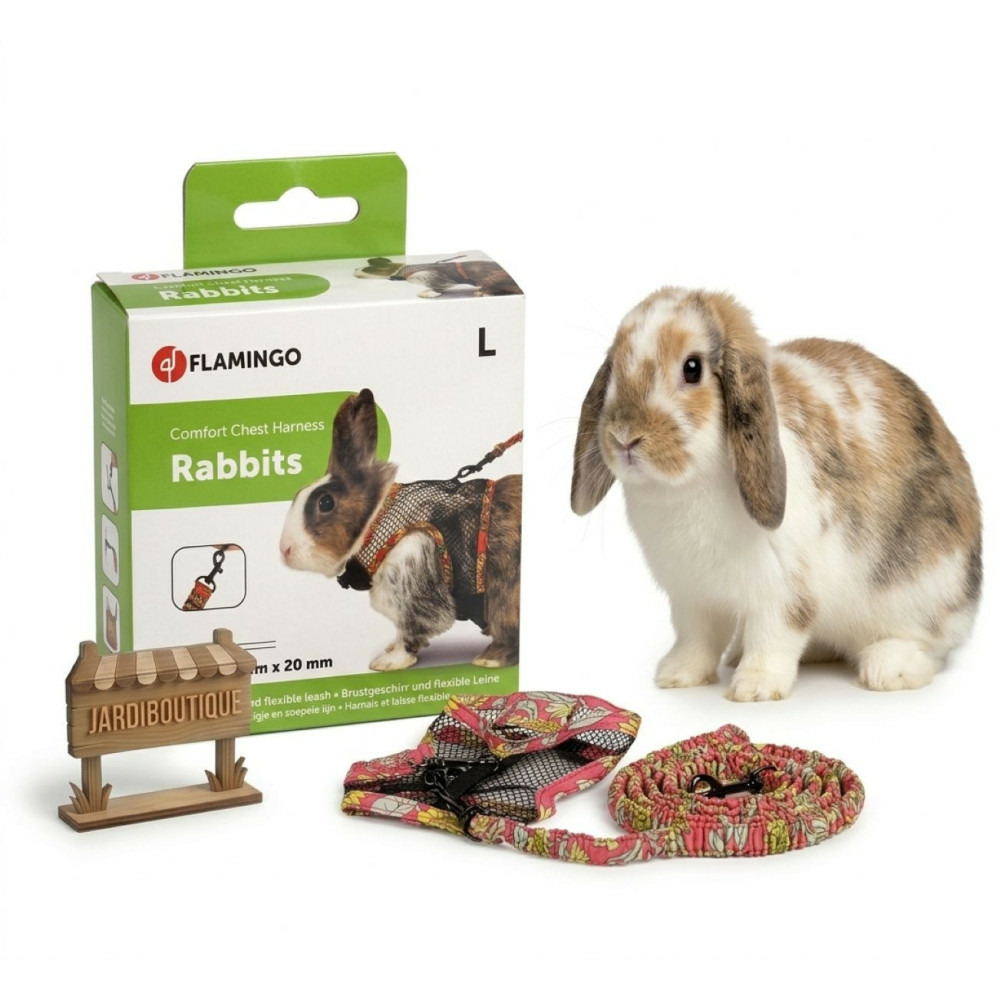 Harnais avec laisse art joy mélange flamingo - lapin