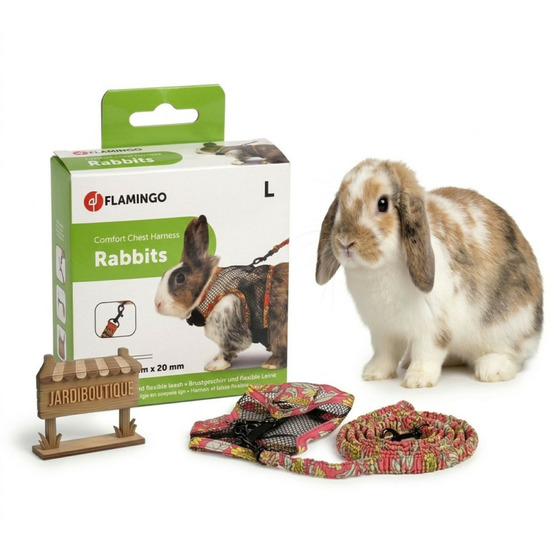 Harnais avec laisse art joy mélange flamingo - lapin