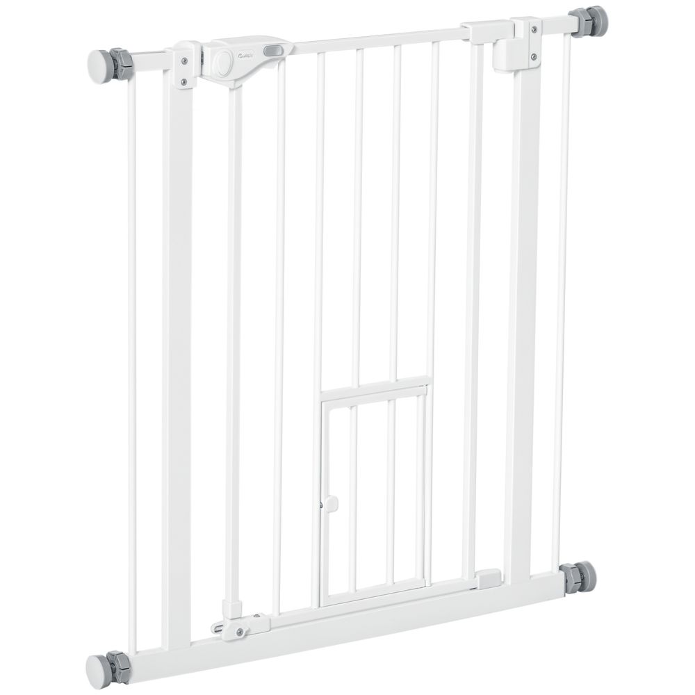 Barrière de sécurité animaux acier maison porte chat intégrée 74-80cm blanc - comfortxl pet living