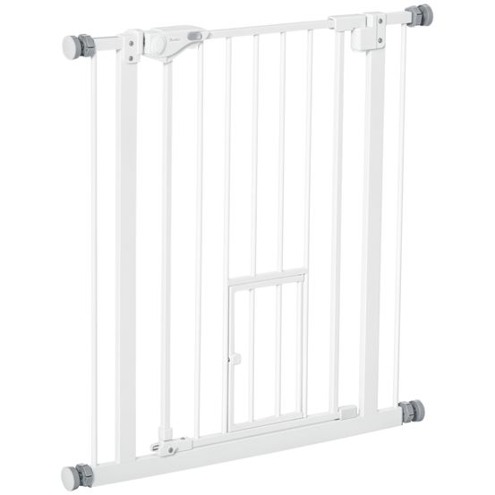 Barrière de sécurité animaux acier maison porte chat intégrée 74-80cm blanc - comfortxl pet living