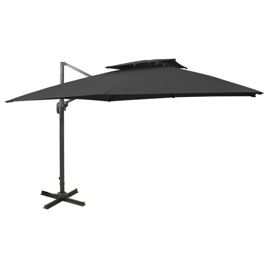 Parasol déporté à double toit 300 x 300 cm noir