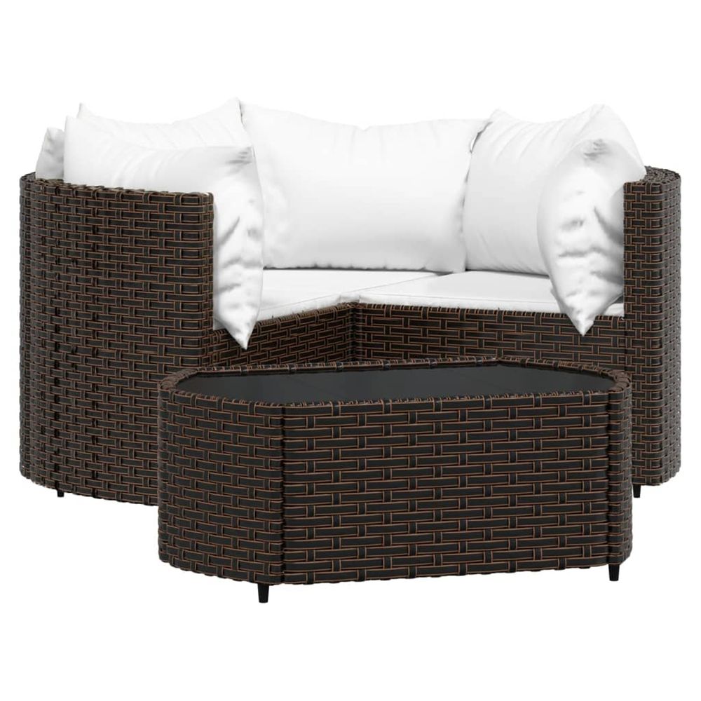 Salon de jardin 4 pcs avec coussins marron résine tressée