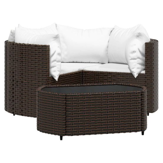 Salon de jardin 4 pcs avec coussins marron résine tressée