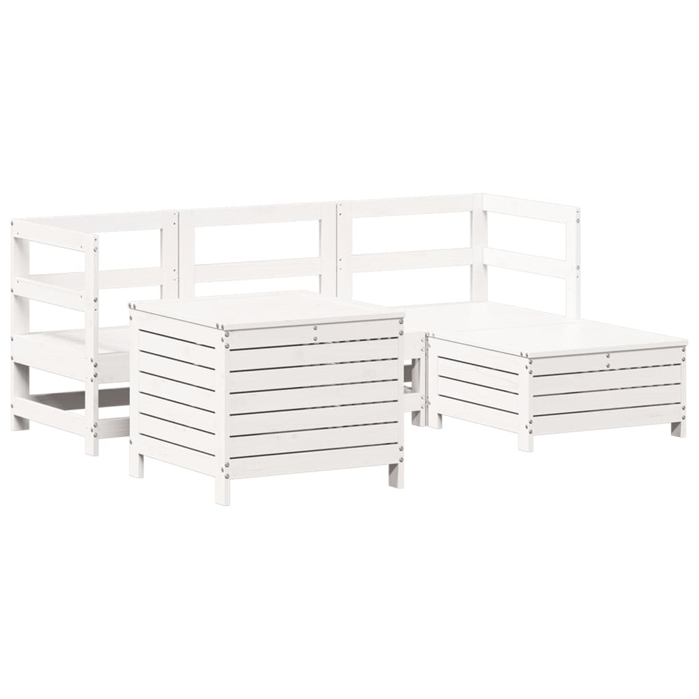 Salon de jardin 5 pcs blanc bois massif de pin