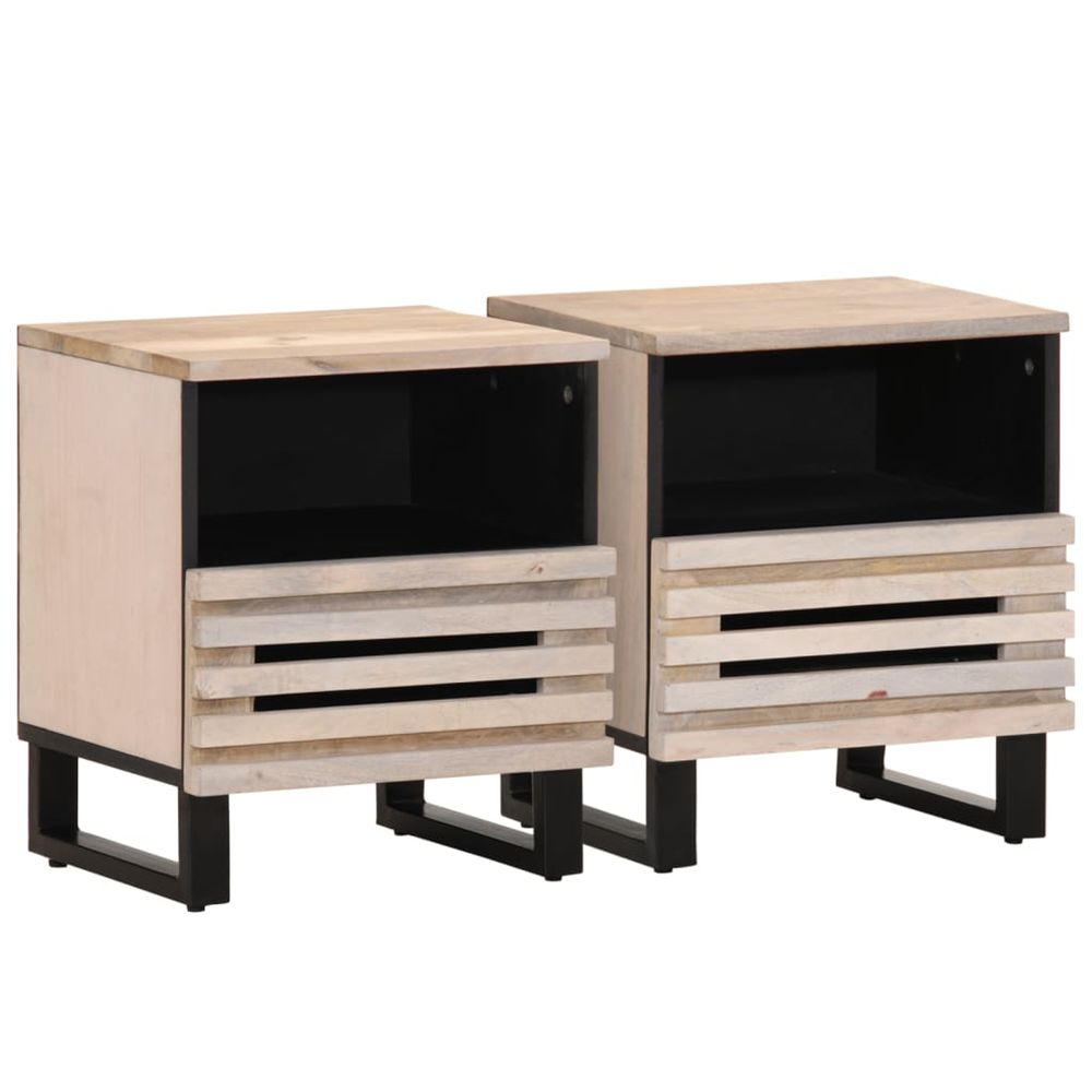 Tables de chevet 2 pcs 40x34x46 cm bois manguier massif blanchi