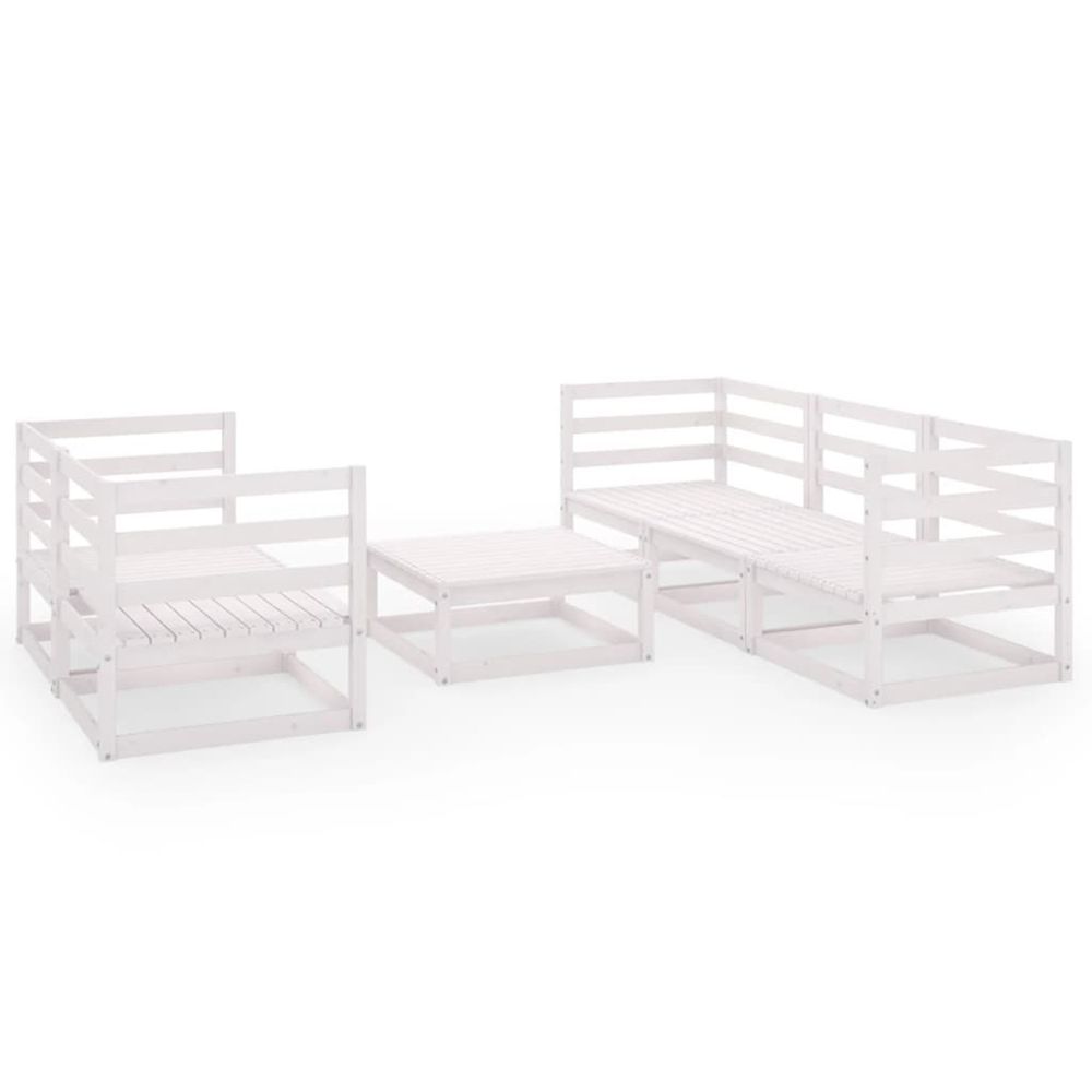Salon de jardin 6 pcs blanc bois de pin massif