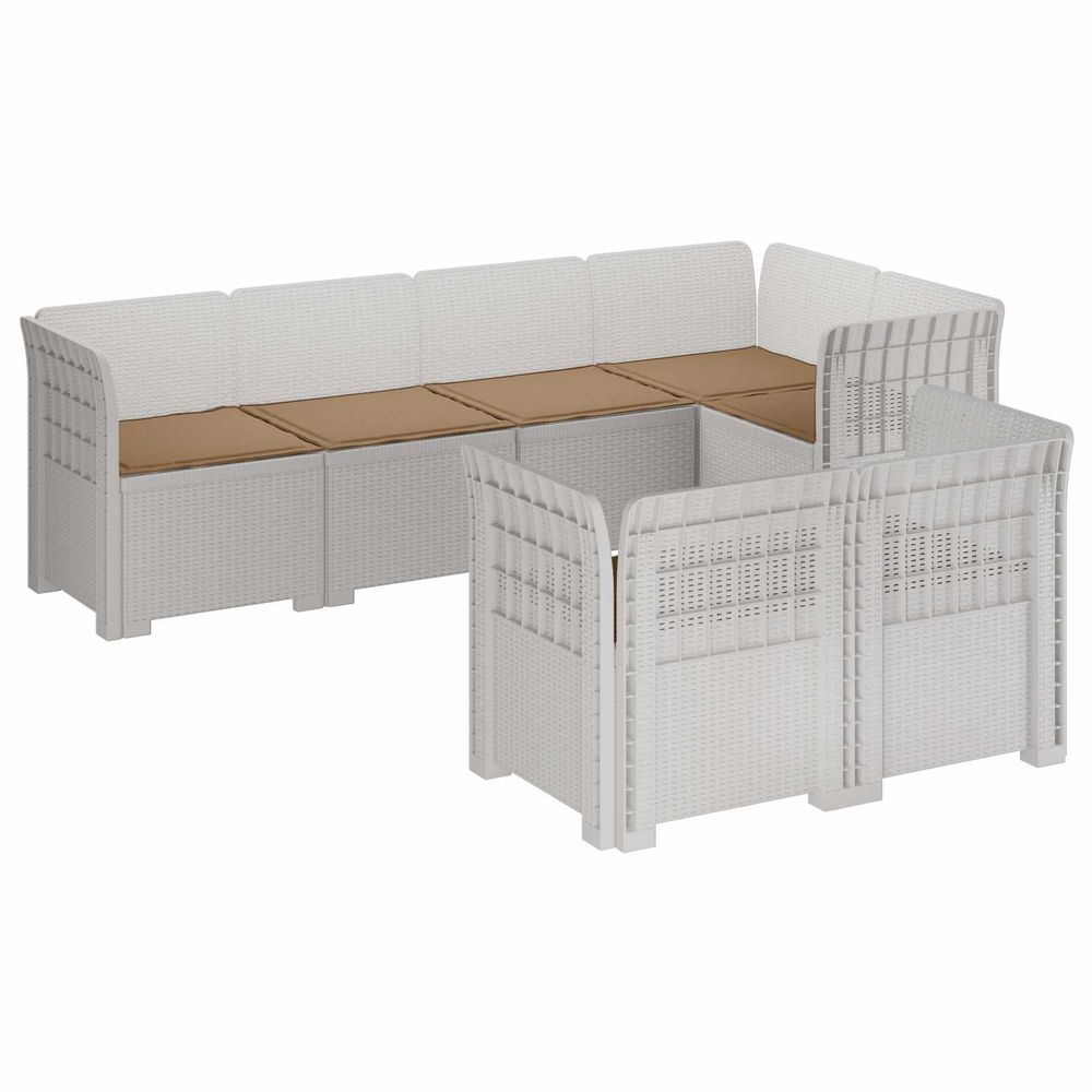 Canapé de jardin 7 places avec coussins look rattan pp blanc