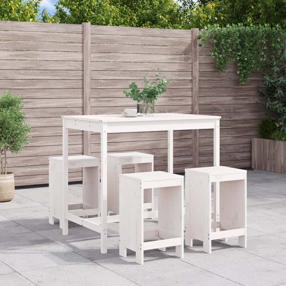 Ensemble de bar de jardin 5 pcs blanc bois massif de pin