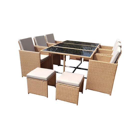 Salon de jardin encastrable résine tressée naturel 10 places florida