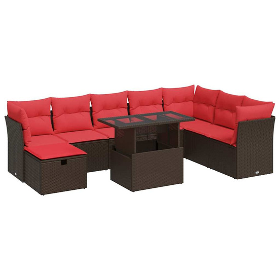 Salon de jardin avec coussins 9pcs marron résine tressée acacia