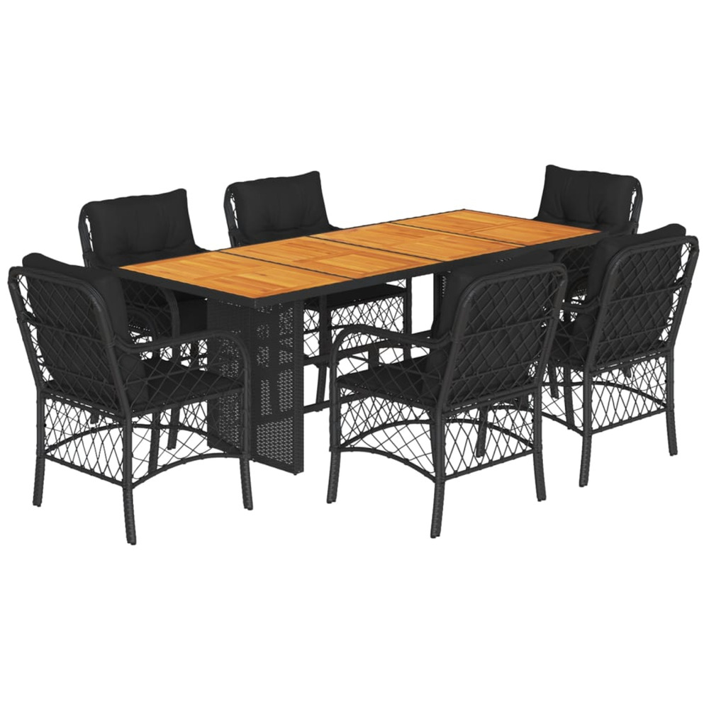 Ensemble à manger de jardin coussins 7pcs noir résine tressée