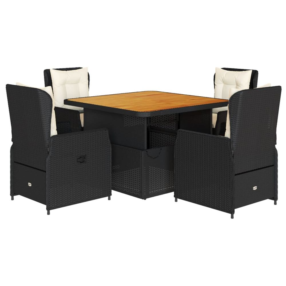 Ensemble à manger de jardin coussins 5pcs noir résine tressée