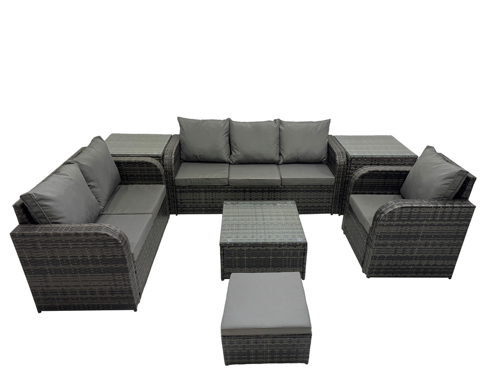 Meubles de jardin en rotin 7 pièces avec table basse carrée chaise inclinable canapé à deux places 2 tables d'appoint grand tabouret