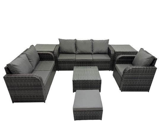 Meubles de jardin en rotin 7 pièces avec table basse carrée chaise inclinable canapé à deux places 2 tables d'appoint grand tabouret