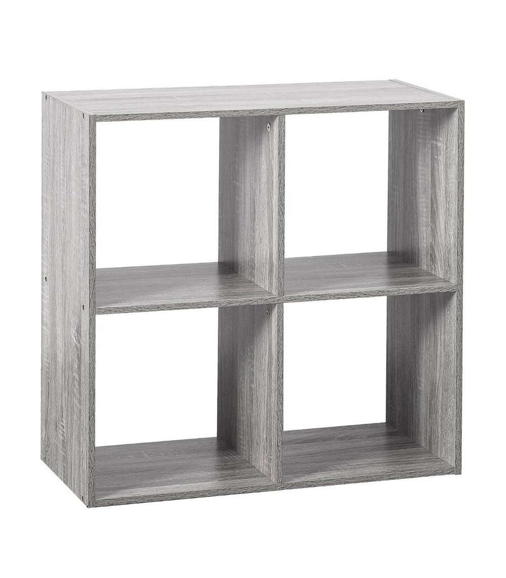 Meuble étagère 4 cases de rangement effet chêne gris h 67.5 cm
