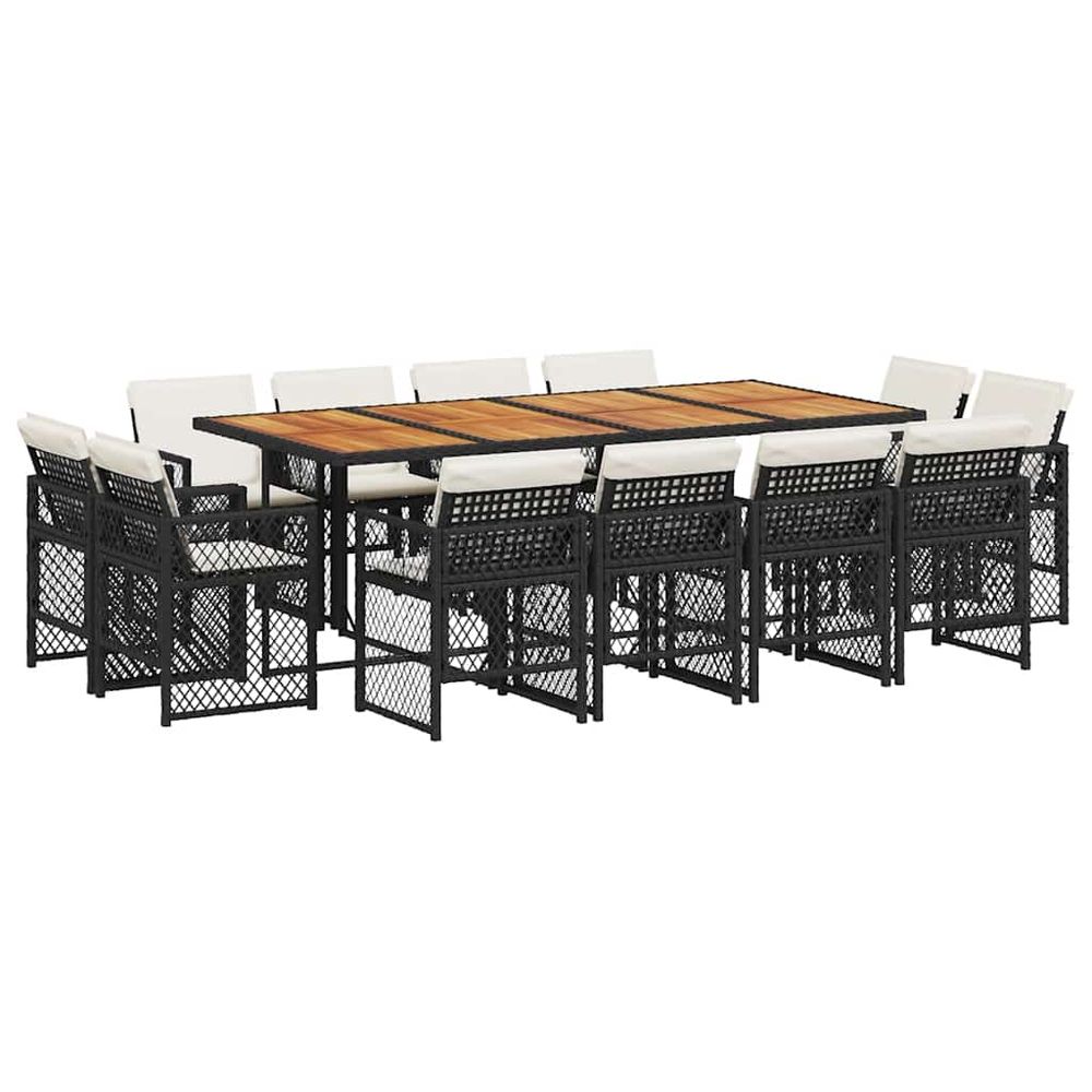 Ensemble à manger de jardin 13 pcs coussins noir résine tressée