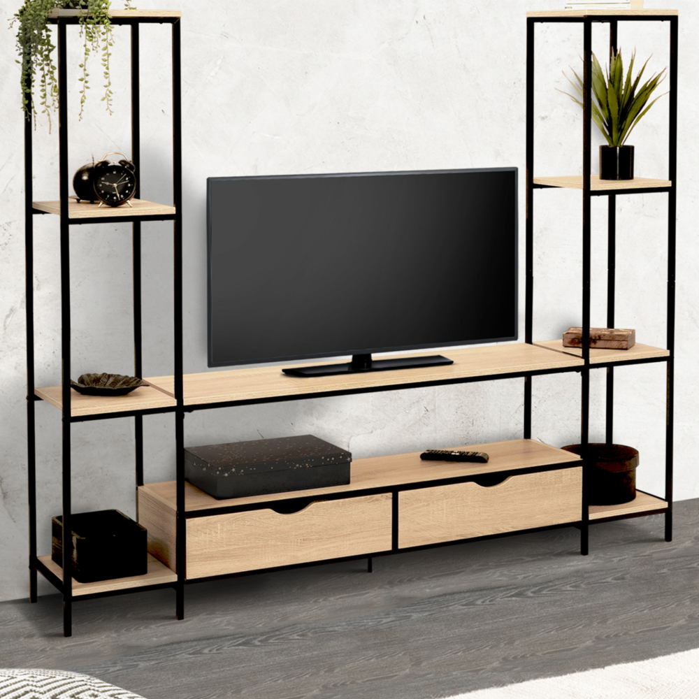Ensemble meuble tv 164 cm detroit avec étagères design industriel